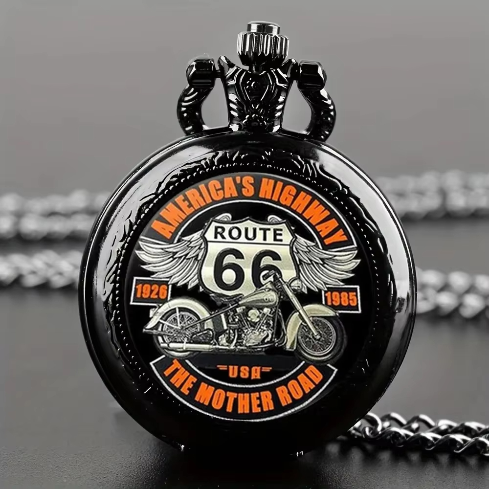 Vintage Collectible Glass - Black Retro Route 66 Motorcycle Pocket