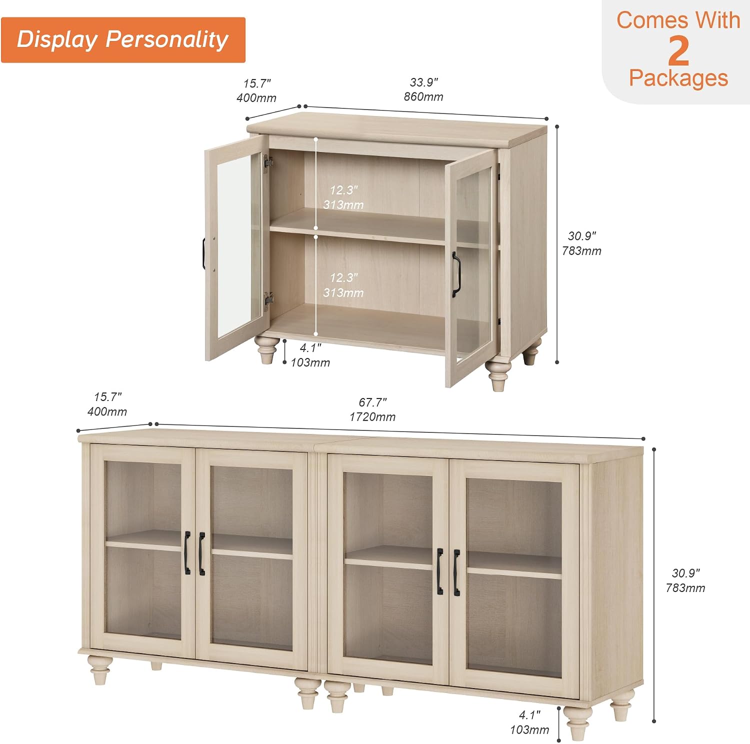 Wood Storage Sideboard Buffet  - Vintage Collectible Glass 评论和价格